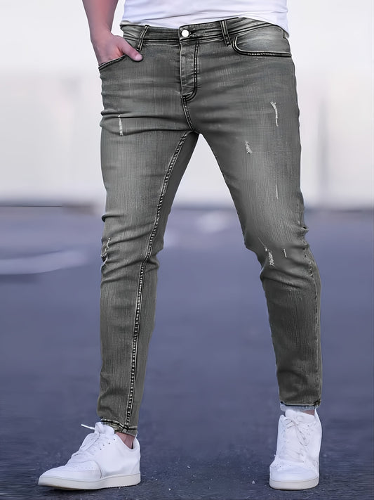 3er-Set Herren-Jeans mit elastischem Bund, Slim Fit, mittlere Dehnbarkeit, einfarbig, normale Länge, gewaschene Details, für alle Jahreszeiten geeignet
