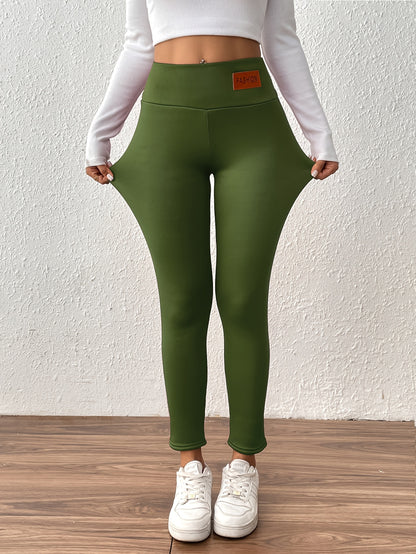 Damen Thermo-Leggings mit dickem Fleece-Futter und hohem Bund – Winterwärme, dehnbarer Skinny-Fit, einfarbig, lange Länge, perfekt für Freizeit- oder Outdoor-Aktivitäten