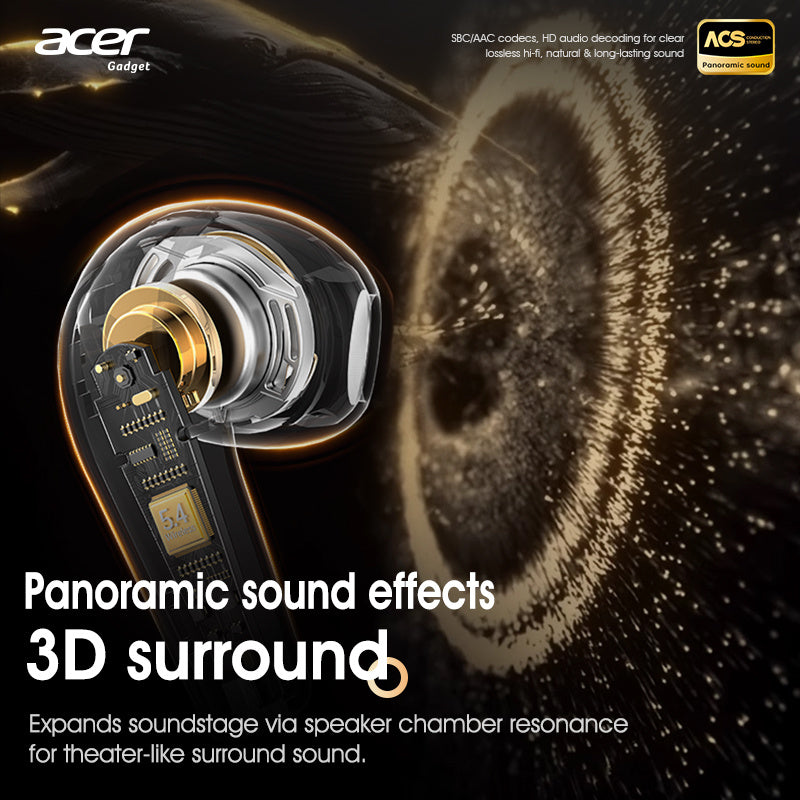 Acer True Wireless Stereo Ohrhörer | Geräuschunterdrückung bei Anrufen, Hi-Fi-Sound, leichtes Touchscreen-Design, extra lange Standby-Zeit, Sport- und Lauf-Ohrhörer,  stilvolles Aussehen