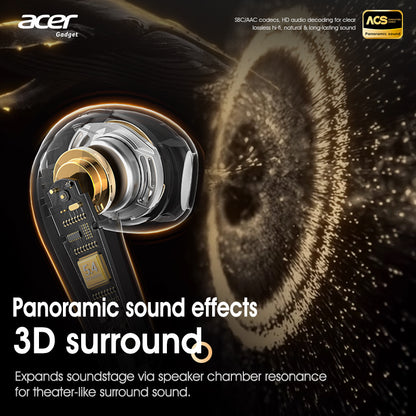 Acer True Wireless Stereo Ohrhörer | Geräuschunterdrückung bei Anrufen, Hi-Fi-Sound, leichtes Touchscreen-Design, extra lange Standby-Zeit, Sport- und Lauf-Ohrhörer,  stilvolles Aussehen