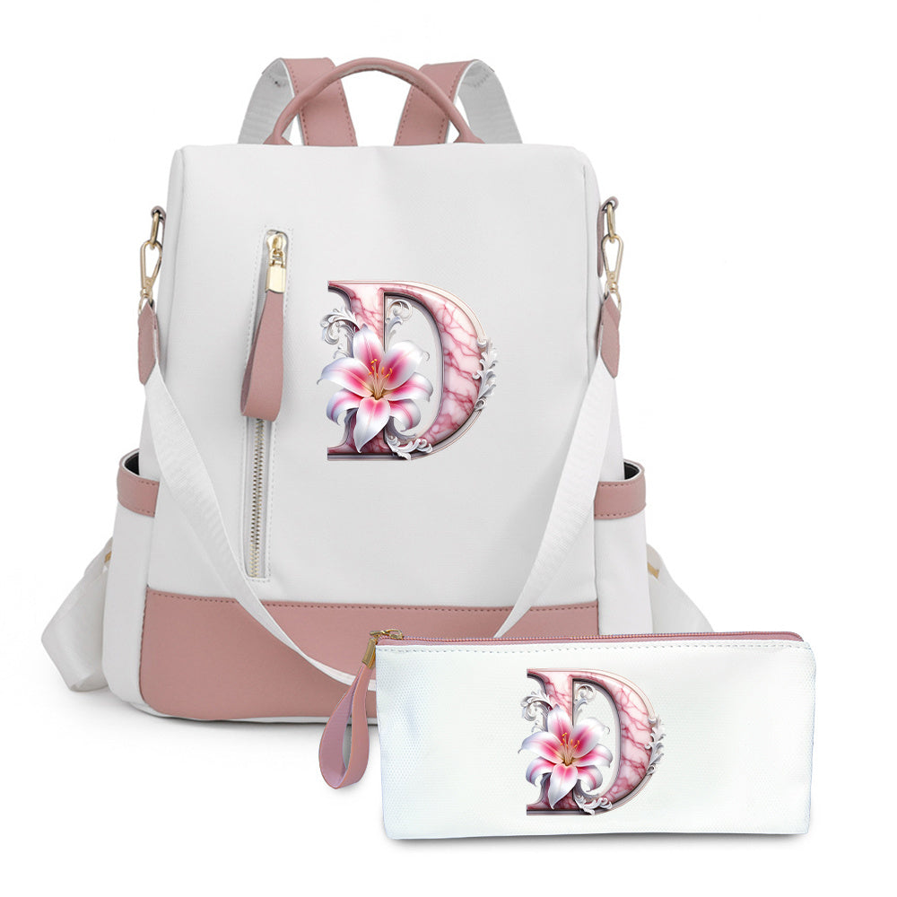 2er-Set Rucksack und Handtasche kompatibel für Tablet/Laptop - Große Kapazität mit mehreren Fächern / Reisetaschen mit verstellbaren Gurten, leichtes Design & A-Z Buchstabenoptionen