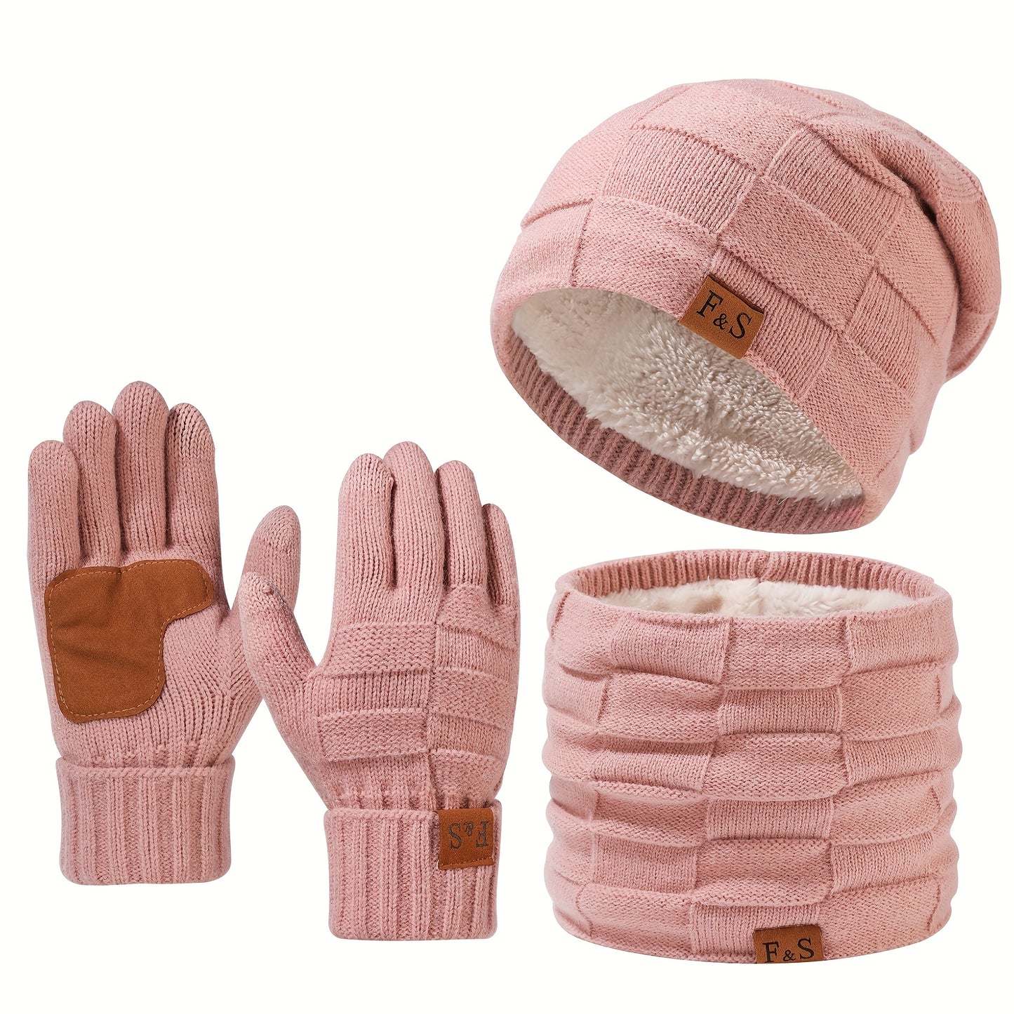 Bestseller Drei-teiliges Winter-Set aus Mütze, Schal & Handschuhen – Dick gefütterte Strick-Ohrenmütze mit verstellbarem Riemen, Unisex-Allround-Nackenwärmer für Männer und Frauen