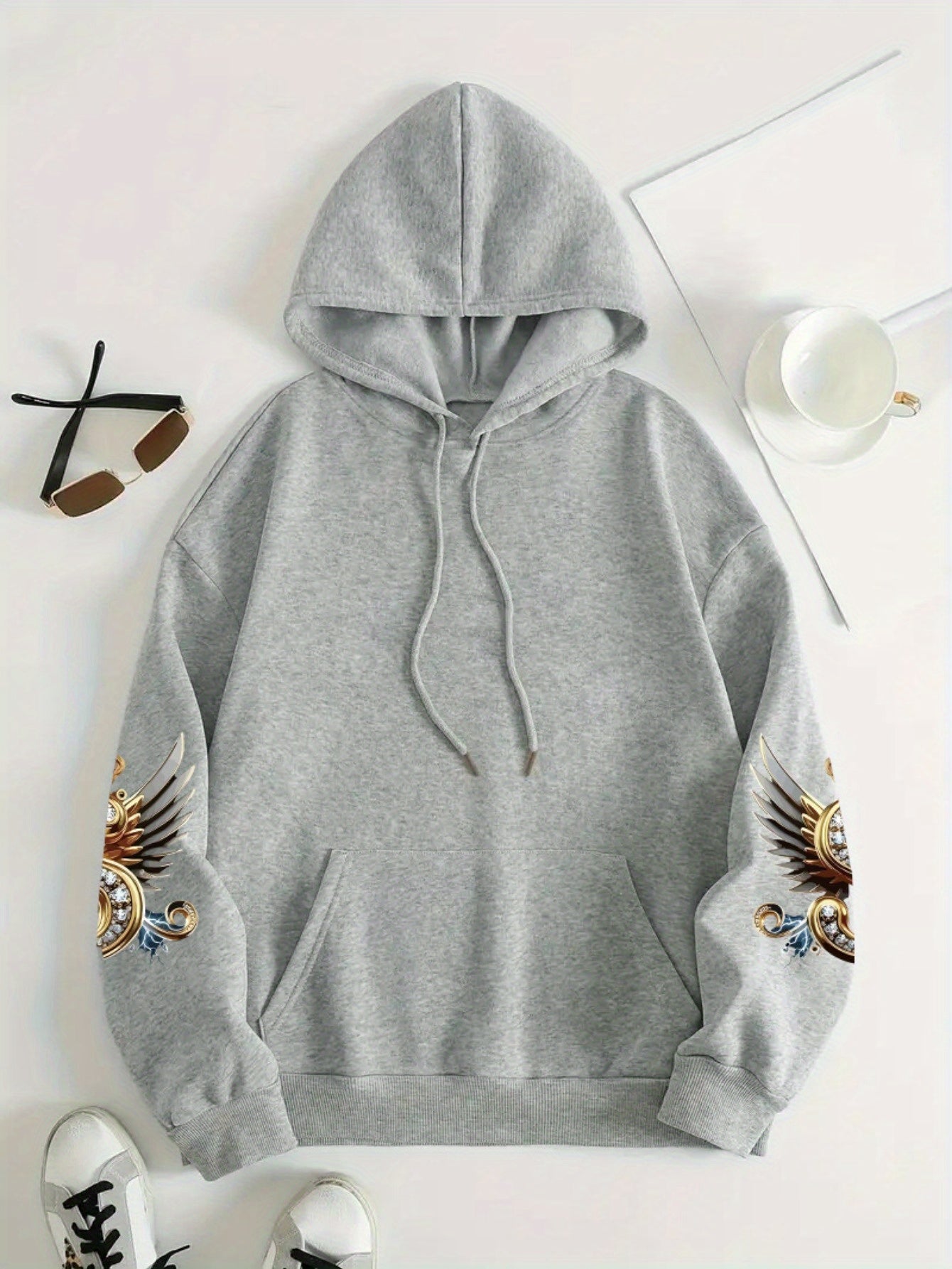Große Größen, weiches, lässiges Langarmshirt mit Tasche, bequemes Damen-Casual-Outfit in großen Größen