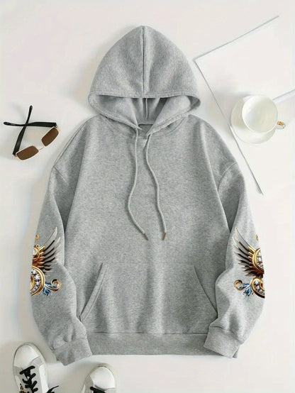 Große Größen, weiches, lässiges Langarmshirt mit Tasche, bequemes Damen-Casual-Outfit in großen Größen