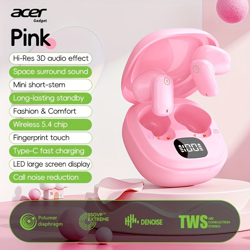 [Acer Offiziell Original] TWS Kabellose Ohrhörer mit Tiefbass-Stereo + Geräuschunterdrückung bei Anrufen, Ultra lange Akkulaufzeit, In-Ear-Design für Sport und Laufen, Mini und kompakt, HIFI-Sound, leichtes Touch-Bedienung