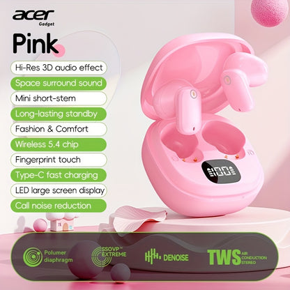 [Acer Offiziell Original] TWS Kabellose Ohrhörer mit Tiefbass-Stereo + Geräuschunterdrückung bei Anrufen, Ultra lange Akkulaufzeit, In-Ear-Design für Sport und Laufen, Mini und kompakt, HIFI-Sound, leichtes Touch-Bedienung