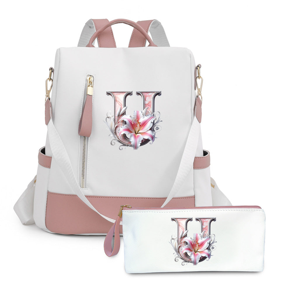 2er-Set Rucksack und Handtasche kompatibel für Tablet/Laptop - Große Kapazität mit mehreren Fächern / Reisetaschen mit verstellbaren Gurten, leichtes Design & A-Z Buchstabenoptionen