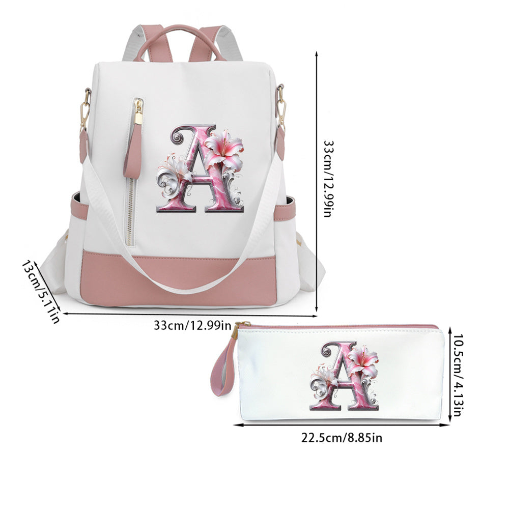 2er-Set Rucksack und Handtasche kompatibel für Tablet/Laptop - Große Kapazität mit mehreren Fächern / Reisetaschen mit verstellbaren Gurten, leichtes Design & A-Z Buchstabenoptionen