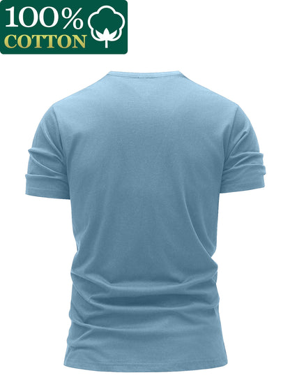 3 Stück - 100% Baumwolle T-Shirt mit Abenteuer-Stil Kompassdruck, lässiges Rundhals-Design, sommerliches trendiges Herrenoberteil
