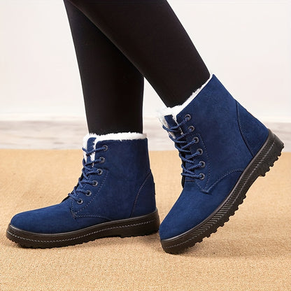 Damen-Winterstiefel für den Schnee - Rutschfeste PU-Sohle, Schnürverschluss, Gepolsterte Innensohle - Winterstiefel für Alltag und festliche Outfits - Erweiterte Größen bis US Damengröße 44 (EU 43) - Schwarze Stiefel für Winterabenteuer im Schnee