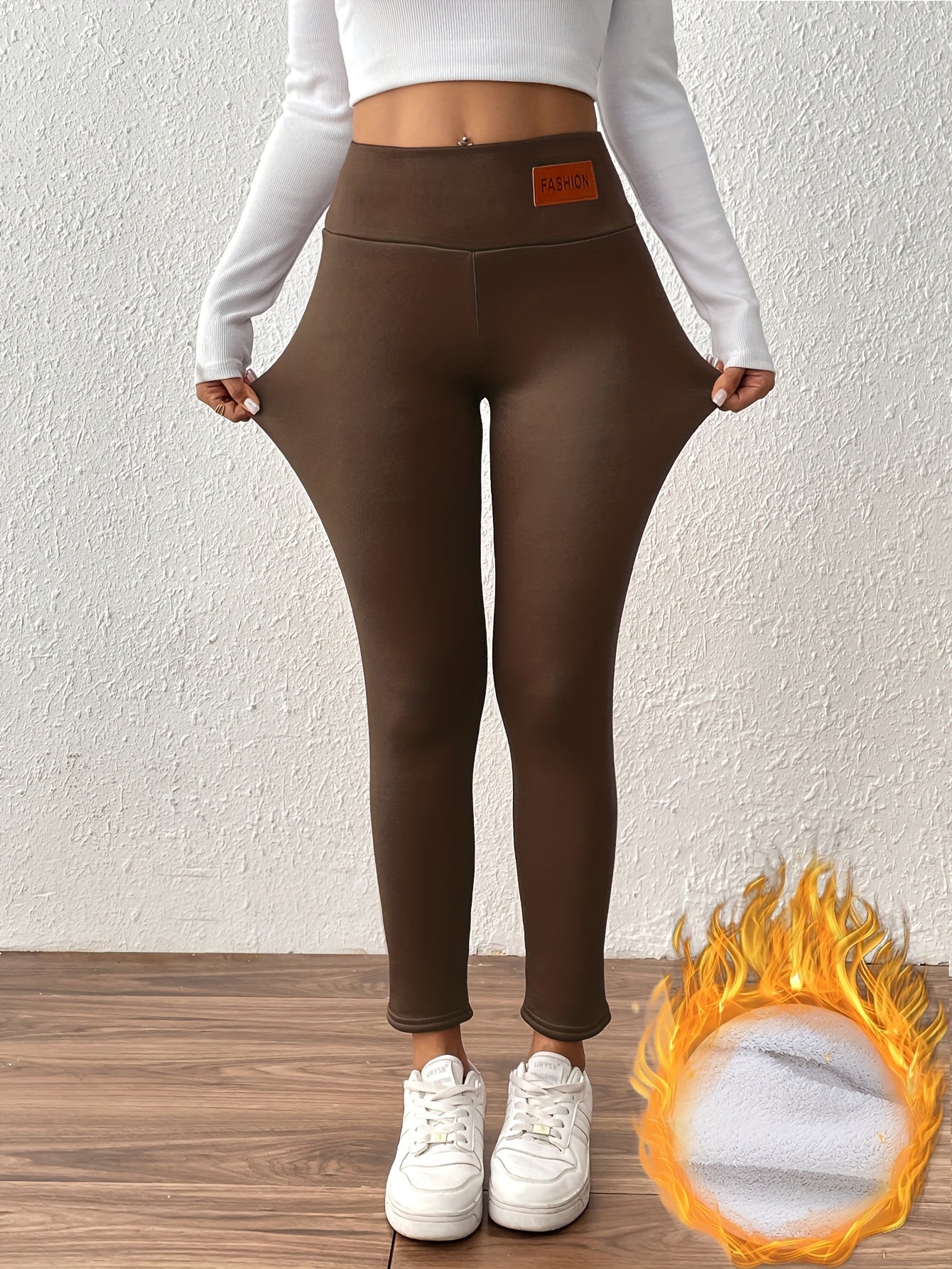 Damen Thermo-Leggings mit dickem Fleece-Futter und hohem Bund – Winterwärme, dehnbarer Skinny-Fit, einfarbig, lange Länge, perfekt für Freizeit- oder Outdoor-Aktivitäten