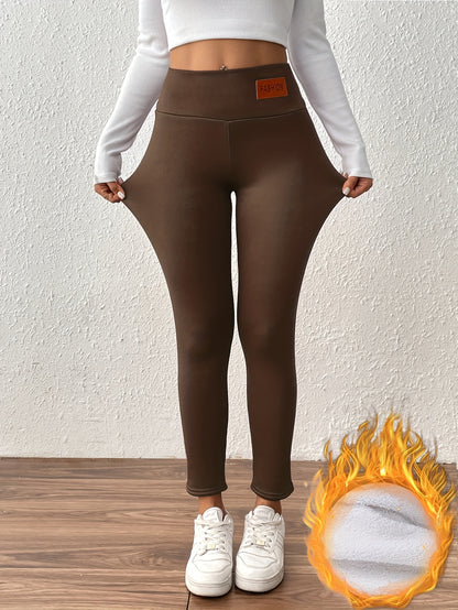Damen Thermo-Leggings mit dickem Fleece-Futter und hohem Bund – Winterwärme, dehnbarer Skinny-Fit, einfarbig, lange Länge, perfekt für Freizeit- oder Outdoor-Aktivitäten