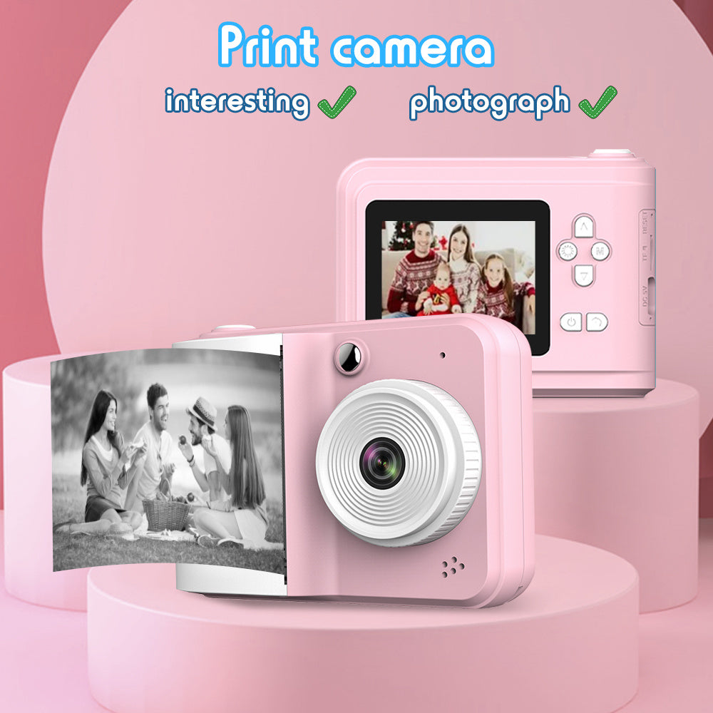 Tragbarer Mini-Fotodrucker & Dual-Kamera-Instant-Kamera , MP3-Wiedergabe und Smart-Game-Funktionen, inklusive 3 Rollen Druckerpapier