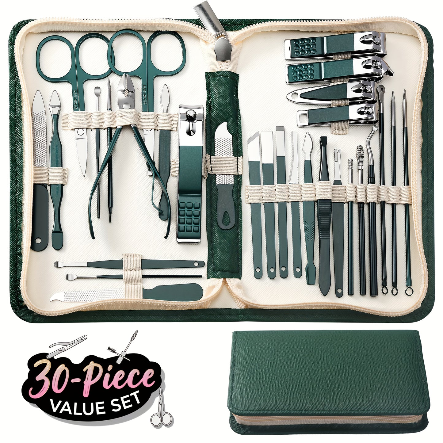 30-teiliges Set aus Nagelknipsern aus Edelstahl, Nagelpflegeset, Maniküre-Set – geeignet für den täglichen Gebrauch zu Hause oder im Nagelstudio