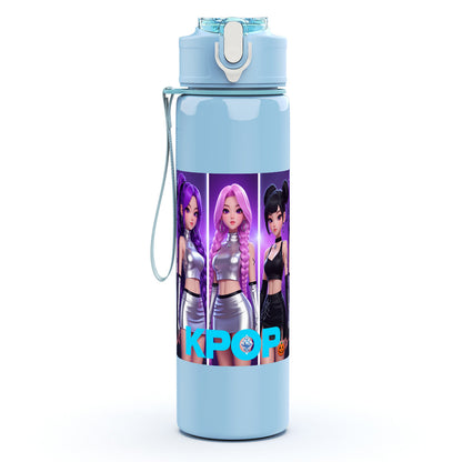 Plastikwasserflasche, Kpop-Mode-Design, Geeignet für Camping, Fitnessstudio, Picknick, Große Kapazität, Leicht zu reinigen, Leicht, Tragbar, 25oz/750ml, Perfektes Geschenk zum Geburtstag