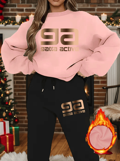 2-teiliges künstlerisches, elegantes Grafik-Slogan-gedrucktes Y2K-Stil neues Damen-Casual-Sport Set mit Rundhals-Pullover mit langen Ärmeln und Hose