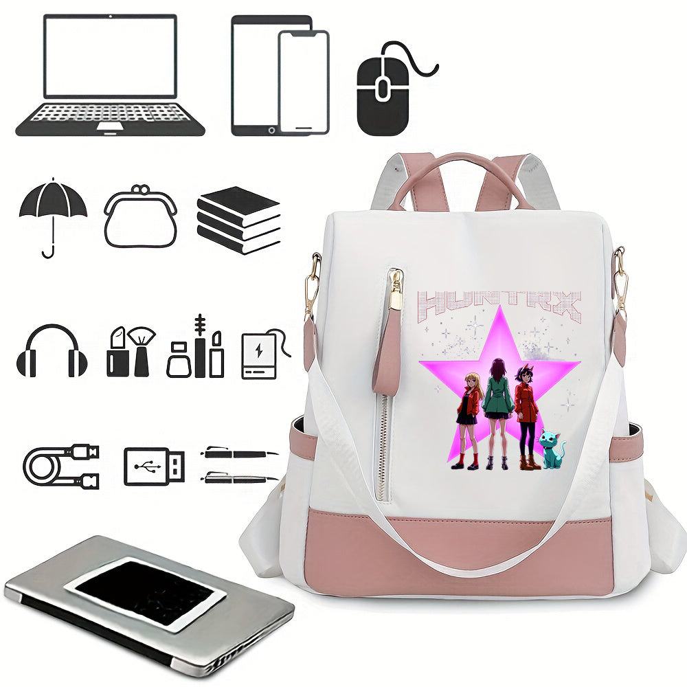 Trendiger K-Pop Damenrucksack | Geräumiges Hauptfach und mehrere funktionale Taschen, Mehrfarben, Reißverschluss, Handwaschbar