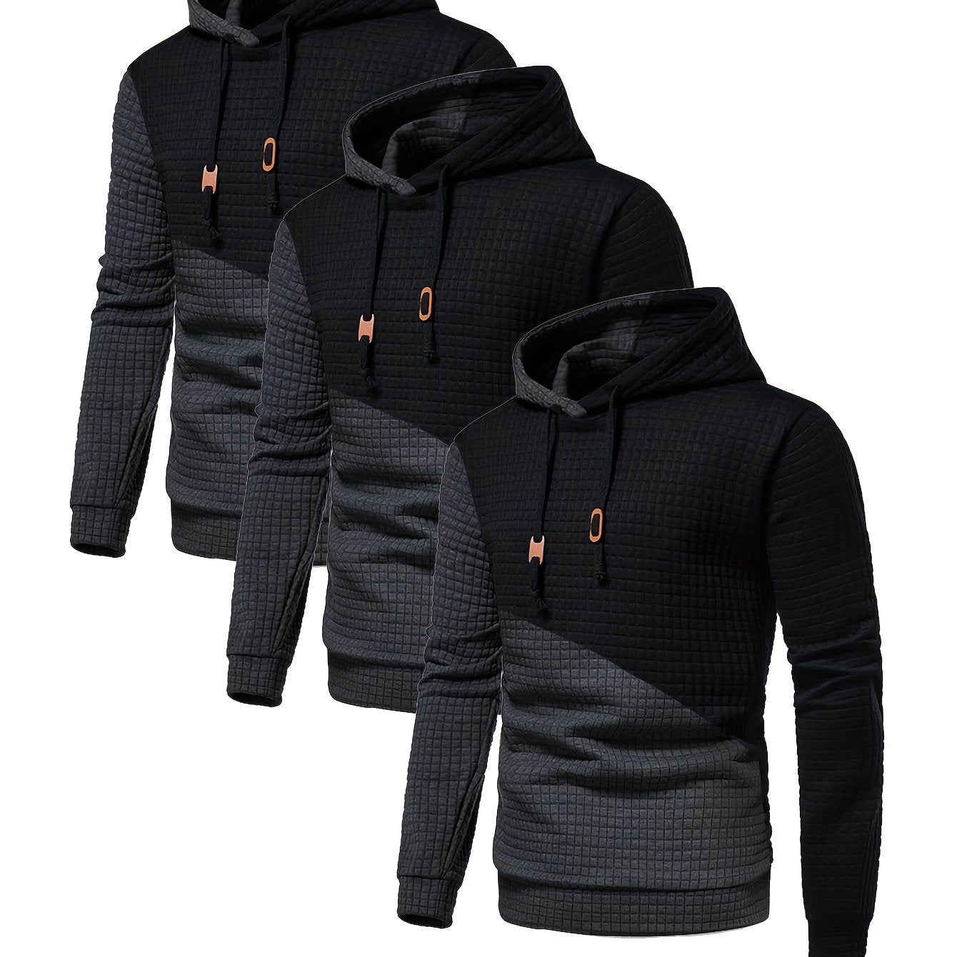 3er-Set kariertes Color-Block-Sporthoodie, vielseitiges Kapuzen-Sweatshirt, lässiges Street-Hoodie.