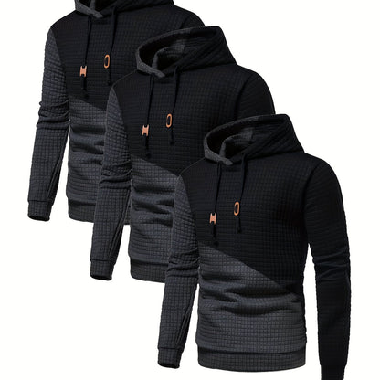 3er-Set kariertes Color-Block-Sporthoodie, vielseitiges Kapuzen-Sweatshirt, lässiges Street-Hoodie.