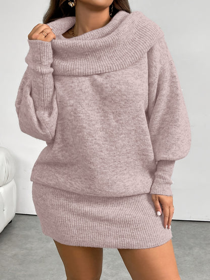 Große Größen, Fierearega lange Version, lässiger Stil, 21. Jahrhundert Stil, graues schulterfreies Kleid mit langen Ärmeln