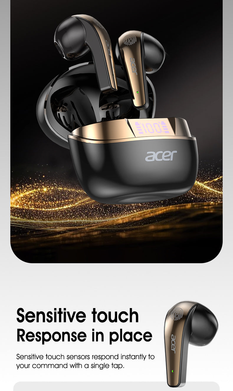Acer True Wireless Stereo Ohrhörer | Geräuschunterdrückung bei Anrufen, Hi-Fi-Sound, leichtes Touchscreen-Design, extra lange Standby-Zeit, Sport- und Lauf-Ohrhörer,  stilvolles Aussehen