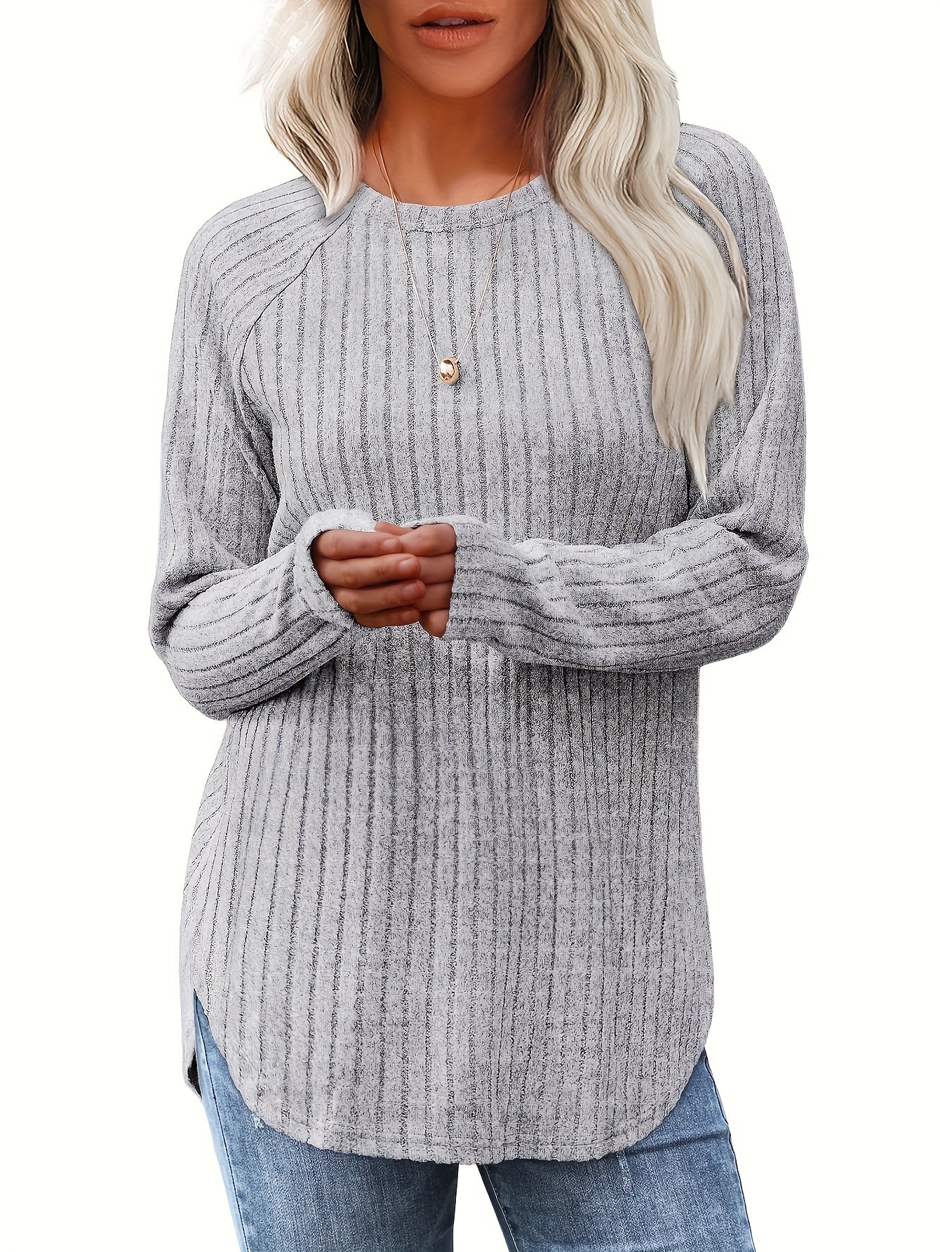 Vierteiliges Set Damenmode Oberteil Herbst Winter Basic Locker Elegant Rundhals Langarm Pullover
