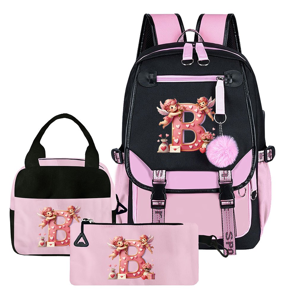 3-teiliges Set: Rucksack-Set mit Cupid-Herz-Elementen, beinhaltet Rucksack, Clutch und Tote Bag, modisch und praktisch
