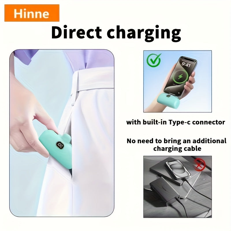 Hinne 5000mAh Mini Tragbares Ladegerät, ultrakompaktes Akku-Pack für unterwegs, Notstrom-Powerbank für das Telefon