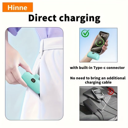 Hinne 5000mAh Mini Tragbares Ladegerät, ultrakompaktes Akku-Pack für unterwegs, Notstrom-Powerbank für das Telefon