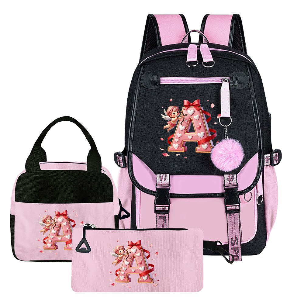 3-teiliges Set: Rucksack-Set mit Cupid-Herz-Elementen, beinhaltet Rucksack, Clutch und Tote Bag, modisch und praktisch