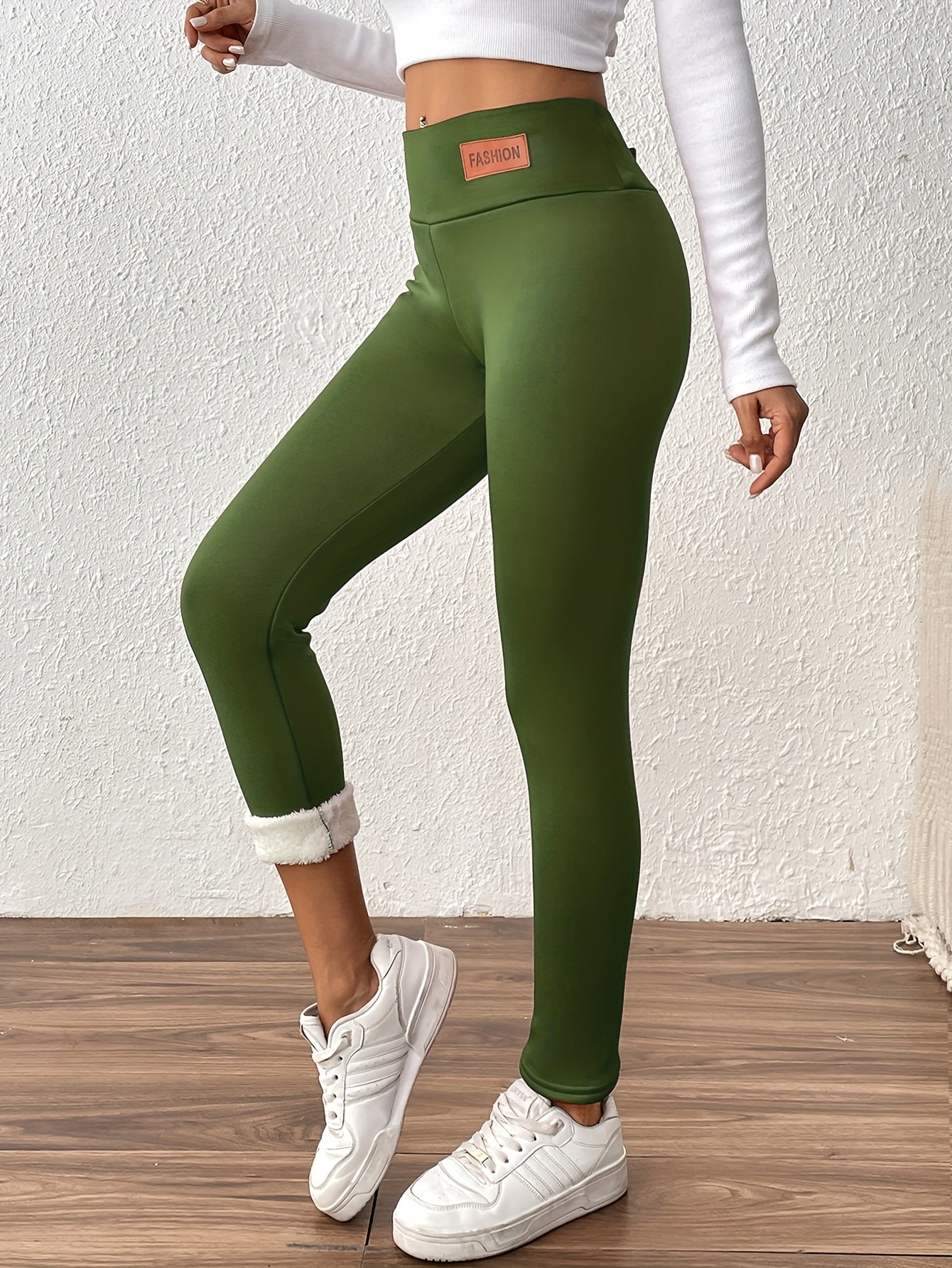 Damen Thermo-Leggings mit dickem Fleece-Futter und hohem Bund – Winterwärme, dehnbarer Skinny-Fit, einfarbig, lange Länge, perfekt für Freizeit- oder Outdoor-Aktivitäten