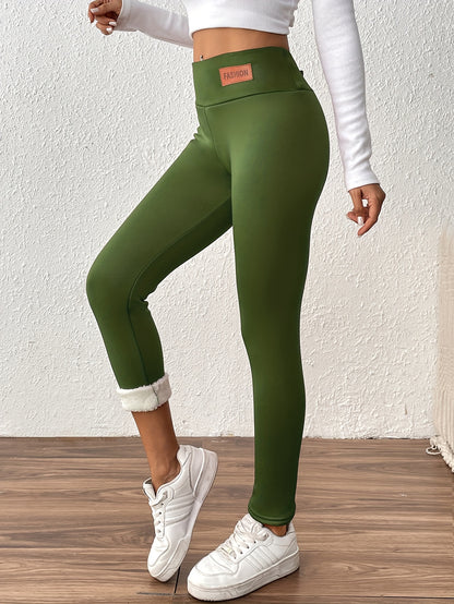 Damen Thermo-Leggings mit dickem Fleece-Futter und hohem Bund – Winterwärme, dehnbarer Skinny-Fit, einfarbig, lange Länge, perfekt für Freizeit- oder Outdoor-Aktivitäten