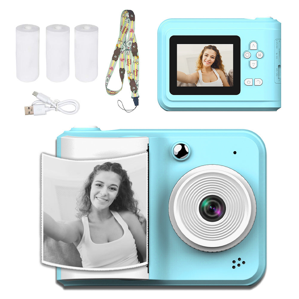 Tragbarer Mini-Fotodrucker & Dual-Kamera-Instant-Kamera , MP3-Wiedergabe und Smart-Game-Funktionen, inklusive 3 Rollen Druckerpapier
