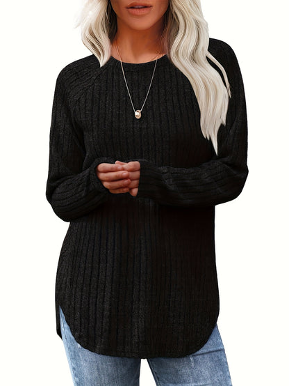 Vierteiliges Set Damenmode Oberteil Herbst Winter Basic Locker Elegant Rundhals Langarm Pullover