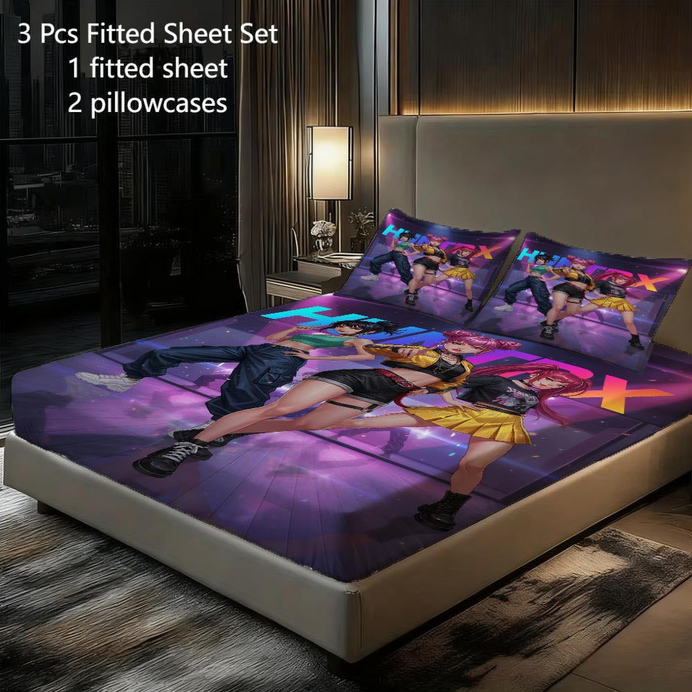 3-teiliges Kpop-Bettwäscheset, atmungsaktiv und bequem im Lakenstil, beinhaltet 1 Bettbezug und 2 Kissenbezüge, ein kernloser Matratzenschoner, ein stilvolles und langlebiges Essential zum Schutz der Matratze