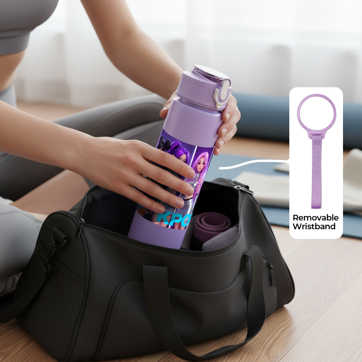 Plastikwasserflasche, Kpop-Mode-Design, Geeignet für Camping, Fitnessstudio, Picknick, Große Kapazität, Leicht zu reinigen, Leicht, Tragbar, 25oz/750ml, Perfektes Geschenk zum Geburtstag