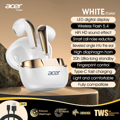 Acer True Wireless Stereo Ohrhörer | Geräuschunterdrückung bei Anrufen, Hi-Fi-Sound, leichtes Touchscreen-Design, extra lange Standby-Zeit, Sport- und Lauf-Ohrhörer,  stilvolles Aussehen
