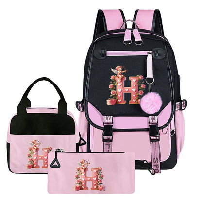 3-teiliges Set: Rucksack-Set mit Cupid-Herz-Elementen, beinhaltet Rucksack, Clutch und Tote Bag, modisch und praktisch