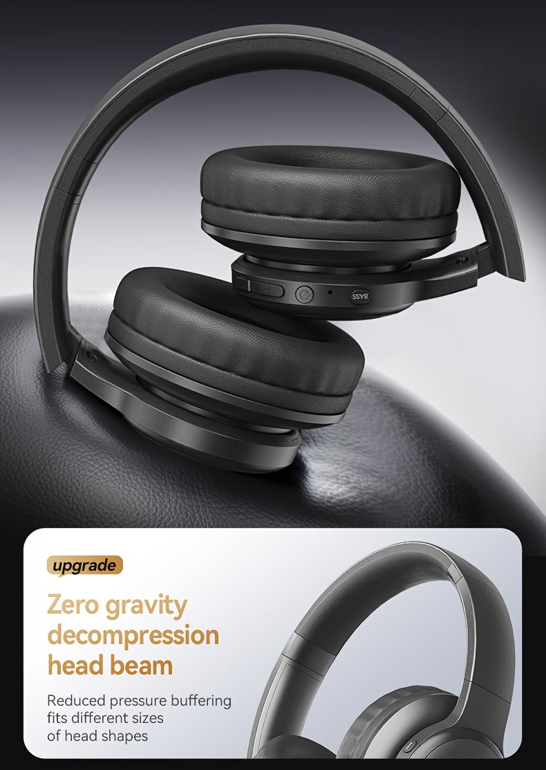 Aufgerüstete kabellose Over-Ear-Kopfhörer mit bassverstärktem Sound, leichtem klappbarem Design und integriertem Mikrofon. Inklusive 3,5-mm-Audiokabel