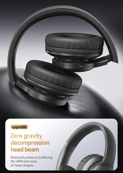 Aufgerüstete kabellose Over-Ear-Kopfhörer mit bassverstärktem Sound, leichtem klappbarem Design und integriertem Mikrofon. Inklusive 3,5-mm-Audiokabel