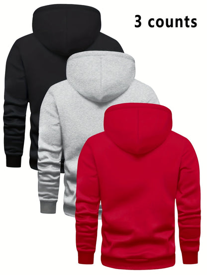 3er-Set Herren-Casual-Hoodies mit Fleece, stilvoll und vielseitig.