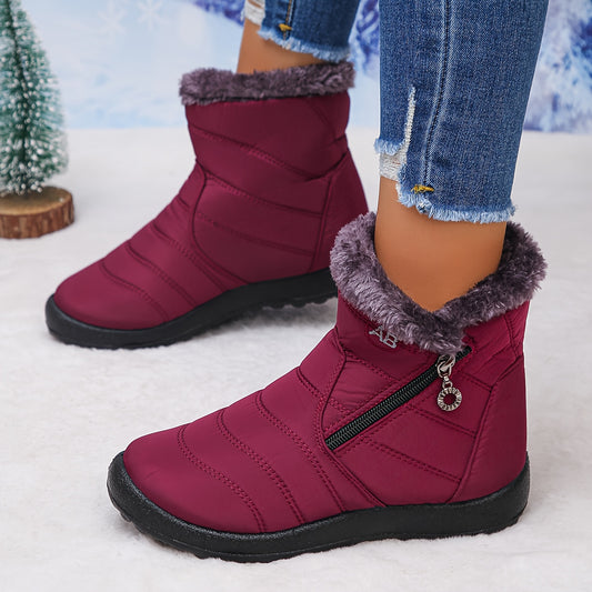 Damen Stiefeletten mit flauschigem Kragen, stilvolle Winterschuhe, bequemes Slip-On-Design, trendige kurze Stiefel, perfekt für kaltes Wetter