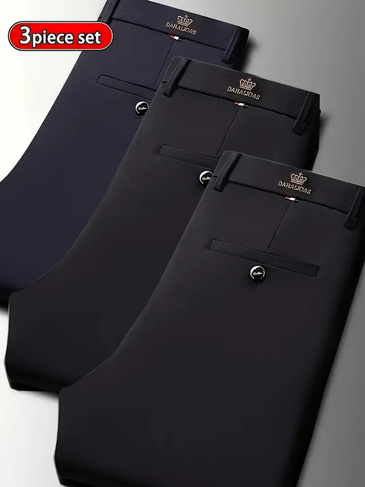 3er-Pack hoch elastische Herren-Business-Casual-Hosen, ganzjährige Tragbarkeit, knitterfrei – kein Bügeln erforderlich, professioneller Stil, klassisches Design, hochwertige Verarbeitung, maschinenwaschbar