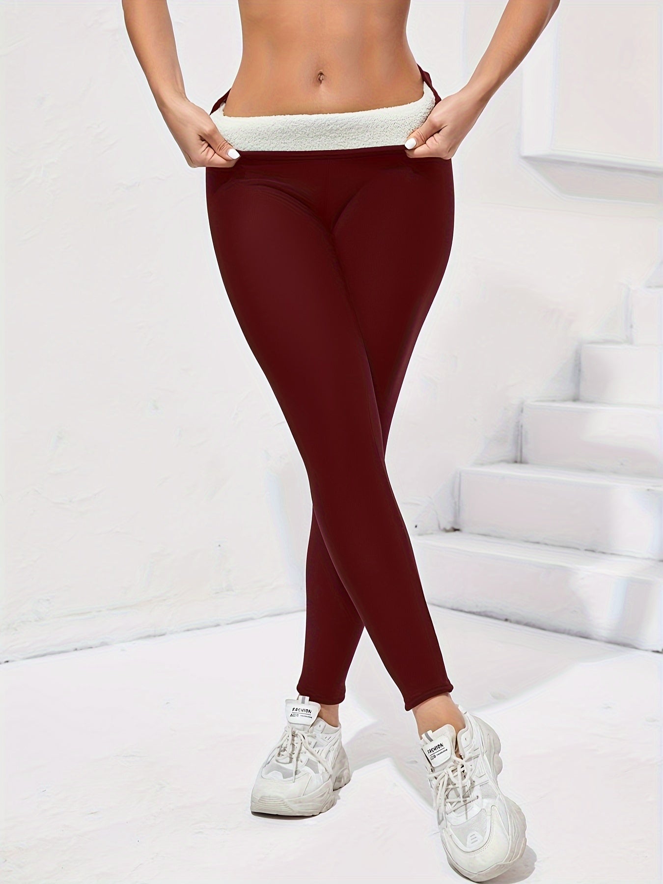 Damen Yoga-Leggings mit hoher Elastizität - Einfarbig, Enganliegend, Besonders Wärmend, Ideal für Laufen, Fitness & Outdoor-Aktivitäten, Wärmeverstärkender Stoff, Wärmende Leggings | Hoch elastischer Stoff | Glatte Textur Leggings