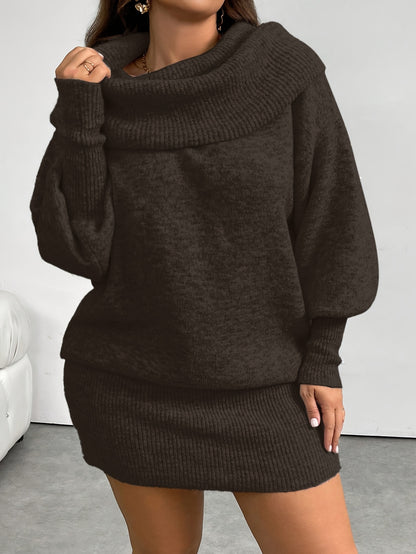 Große Größen, Fierearega lange Version, lässiger Stil, 21. Jahrhundert Stil, graues schulterfreies Kleid mit langen Ärmeln