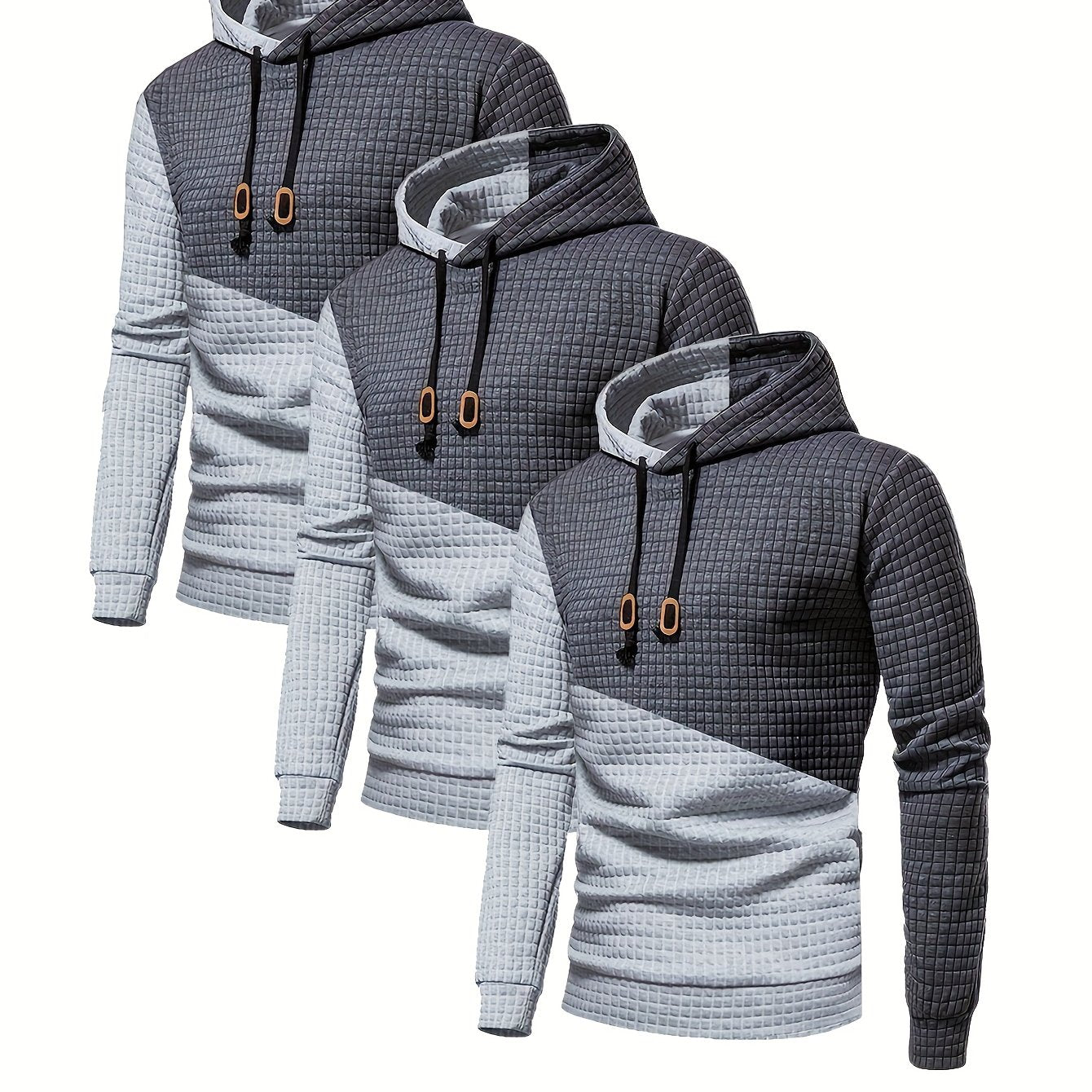 3er-Set kariertes Color-Block-Sporthoodie, vielseitiges Kapuzen-Sweatshirt, lässiges Street-Hoodie.