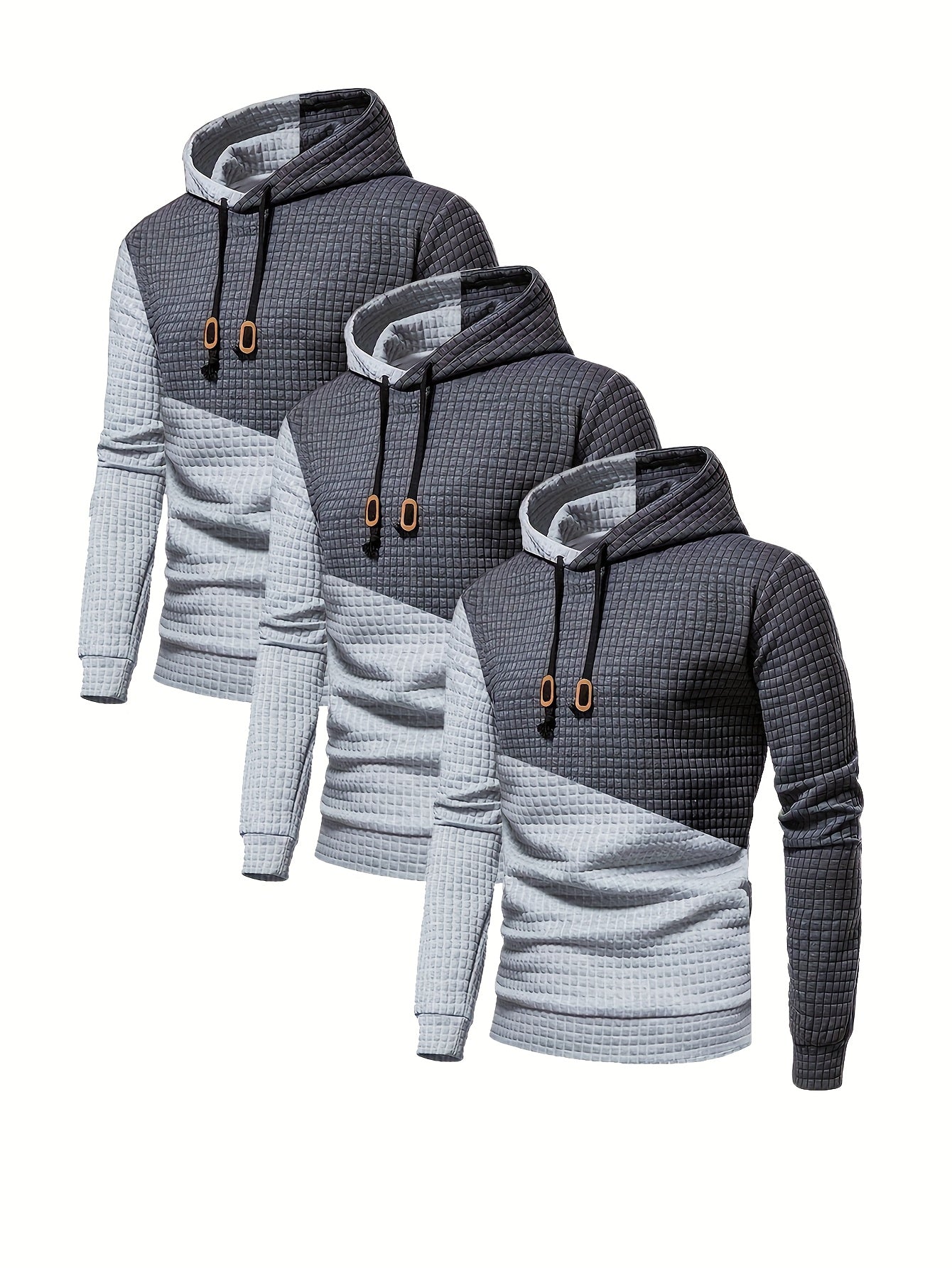 3er-Set kariertes Color-Block-Sporthoodie, vielseitiges Kapuzen-Sweatshirt, lässiges Street-Hoodie.