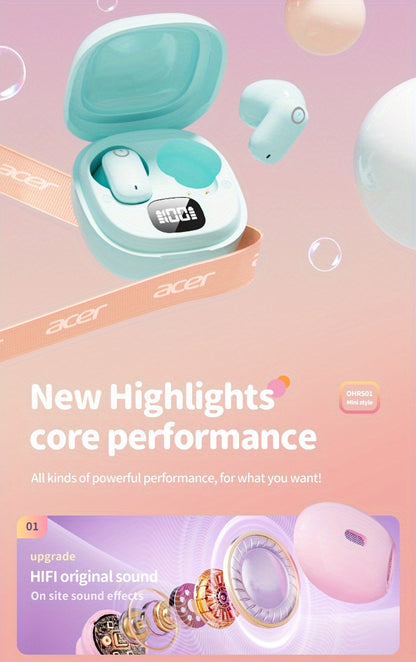 [Acer Offiziell Original] TWS Kabellose Ohrhörer mit Tiefbass-Stereo + Geräuschunterdrückung bei Anrufen, Ultra lange Akkulaufzeit, In-Ear-Design für Sport und Laufen, Mini und kompakt, HIFI-Sound, leichtes Touch-Bedienung