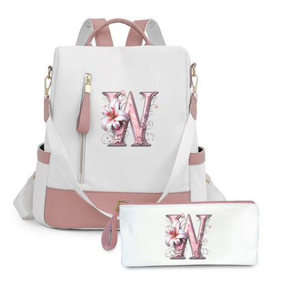2er-Set Rucksack und Handtasche kompatibel für Tablet/Laptop - Große Kapazität mit mehreren Fächern / Reisetaschen mit verstellbaren Gurten, leichtes Design & A-Z Buchstabenoptionen