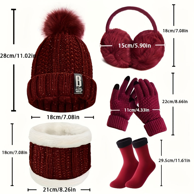9-teiliges Winter-Warm-Up-Set für Weihnachts-Outdoorsport: Warme Mütze, Halswärmer, Touchscreen-Handschuhe, Thermo-Hand- und Fußschutz, weiche Ohrenschützer & Bodensocken